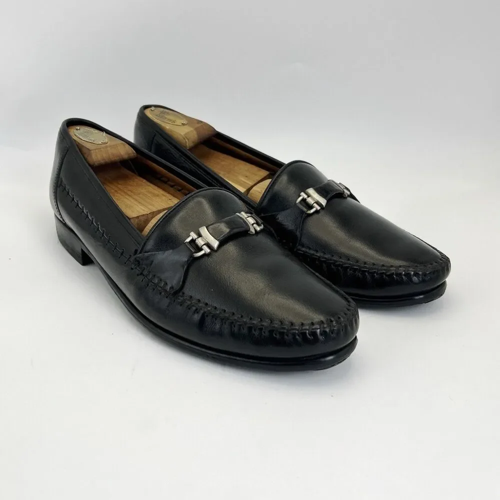 VOLARE by Carlo Leoni Bit Loafers Mens Sz 10.5 Black Leather Made Italy VTG 70s